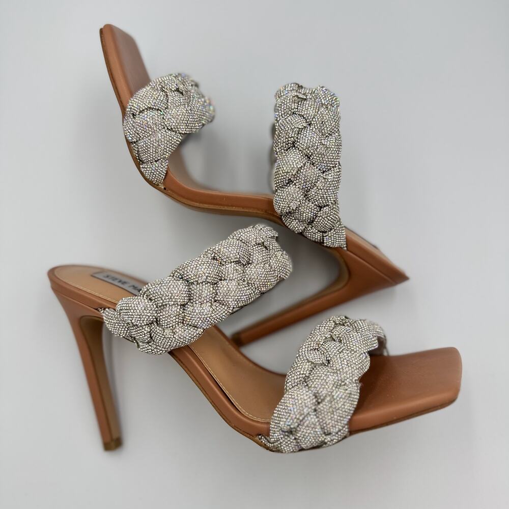 Steve Madden Kenley Silver Rhinestone Braided Double Strap Stiletto Mule Heel 10 - Picture 6 of 16